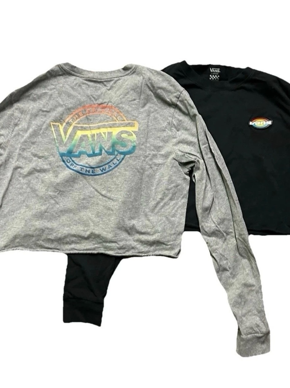 Vans Off The Wall Long Sleeve Cropped Shirts Black Grey Size Large